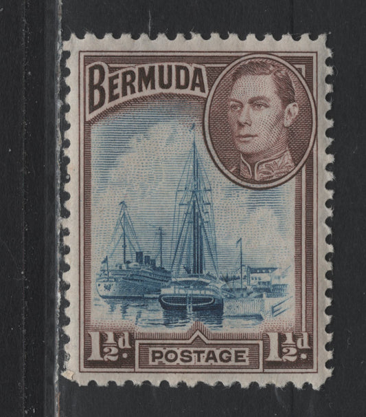 Lot 224 Bermuda SG#111a 1.5d Blue & Violet Brown , 1936-1952 KGVI Pictorial Issue, A VFNH Single, 1943 Printing, Line Perf, Opaque Paper With Barely Visible Wmk, Smooth Gum That Has A Light Cream Color & Diagonal Crazing Pattern.