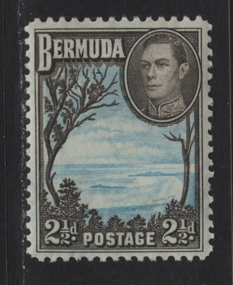 Lot 240 Bermuda SG#113b 2.5d Light, Bright Blue & Olive Sepia , 1936-1952 KGVI Pictorial Issue, A VFNH Single, A Variant of the 1943 or 44 Line Perf Printing, Translucent Paper With Very Clear Wmk