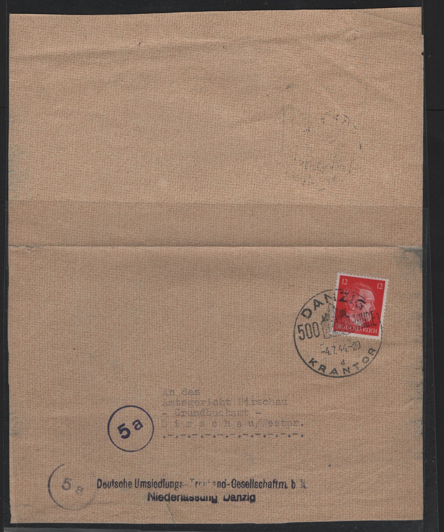 Lot 251 Germany SC#513 12pf Carmine Red Hitler, 1942 Hitler Head Issue, A Very Fine Used Letter Sheet, Locally Sent From Danzig To Dirschau, Tied By 500th Anniv Commemorative Cancel