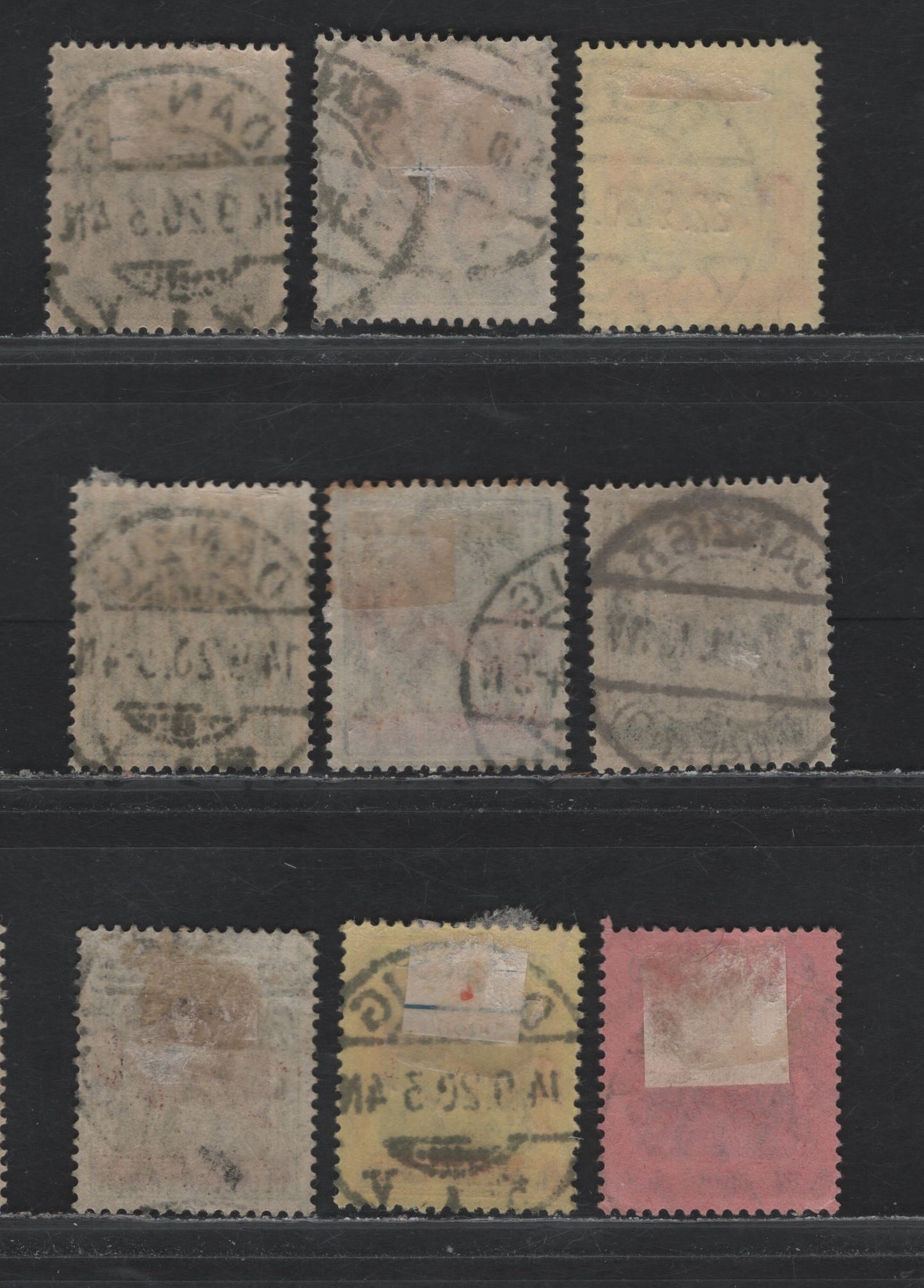 Lot 260 Danzig SC#33-34, 37-39, 45-46, 62 (Michel# 21-22a, 23-25, 34, 40, 72) 3pf - 60pf on 75pf Brown - Dark Blue Green & Black , 1920 Diagonal Danzig Overprinted Germania Issue, 9 Very Fine Used Singles, All CTO Except One 25pf & 20pf