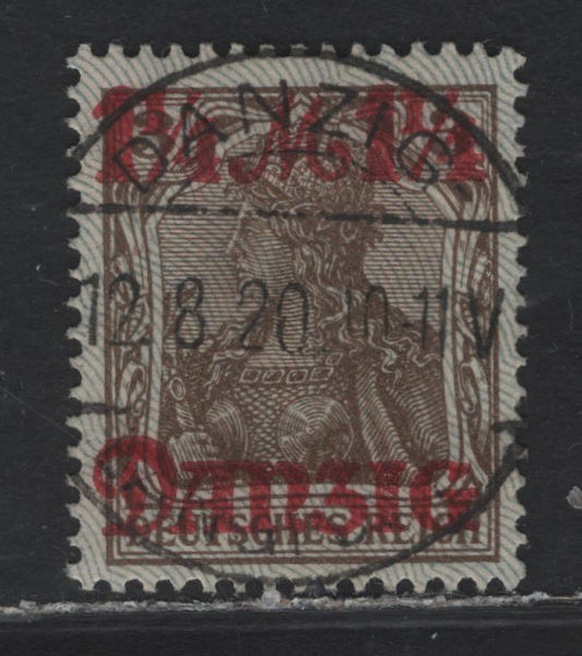 Lot 263 Danzig SC#26a (Michel# 27II) 1.25m on 3pf Brown , 1920 Surcharged Germania Issue, A Very Fine Used Single, Gray Burlage Having Points Down