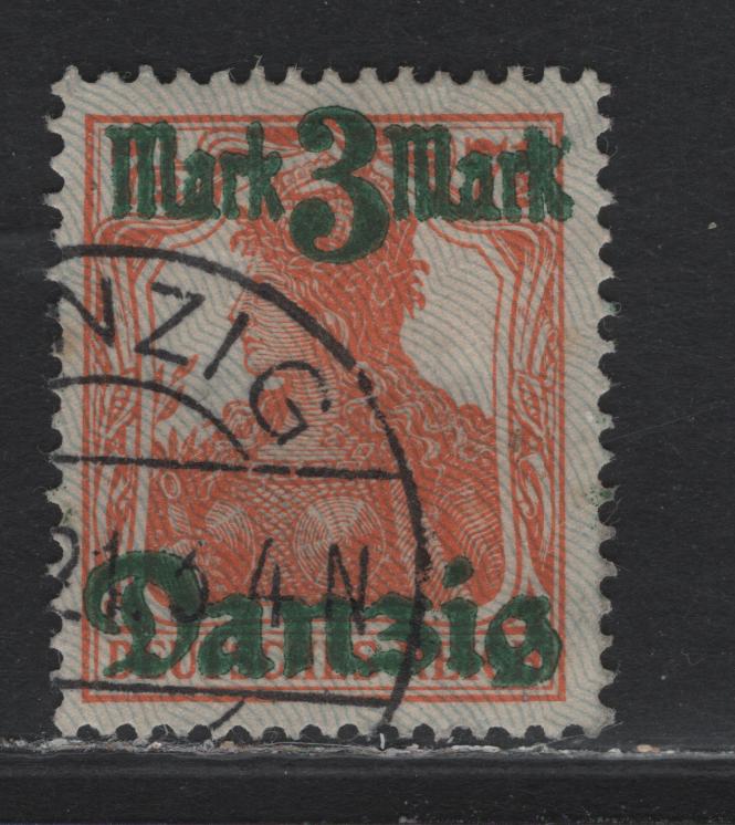 Lot 264 Danzig SC#28a (Michel# 29II) 30 on 7.5pf Orange , 1920 Surcharged Germania Issue, A Very Fine Used Single, Gray Burlage Having Points Down