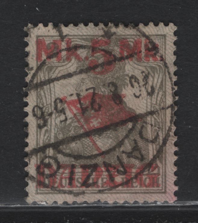 Lot 265 Danzig SC#29a (Michel 30II) 5m on 2pf Gray , 1920 Surcharged Germania Issue, A Very Fine Used Single, Gray Burlage Having Points Down, Danzig Postal Cancel Dated August 26 1921