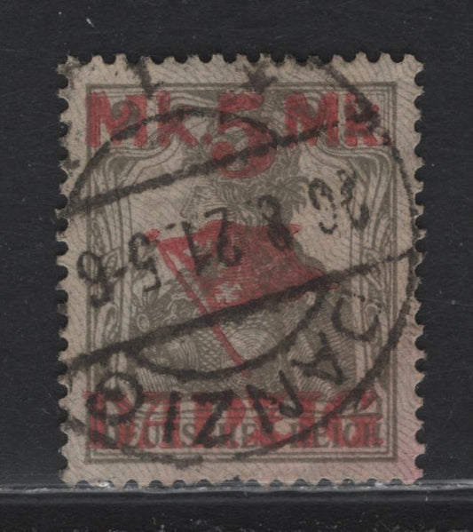 Lot 265 Danzig SC#29a (Michel 30II) 5m on 2pf Gray , 1920 Surcharged Germania Issue, A Very Fine Used Single, Gray Burlage Having Points Down, Danzig Postal Cancel Dated August 26 1921