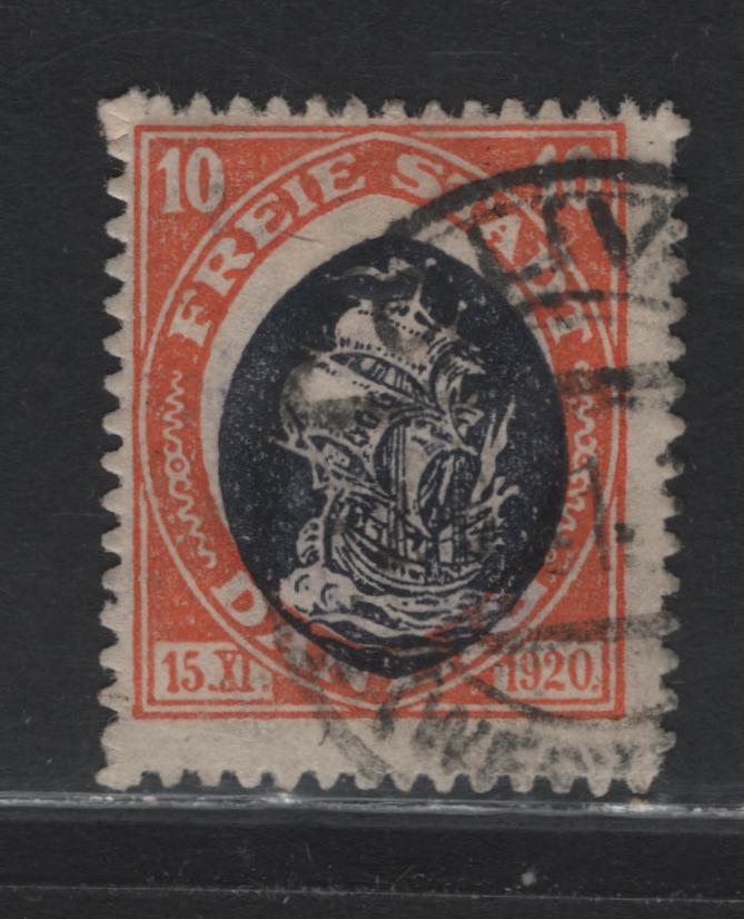 Lot 272 Danzig SC#50var (Michel# 54var) 10pf Orange & Dark Violet , 1921 Hanseatic Trading Ship Definitive, A Fine Used Single, Showing Significant Shift of the Center