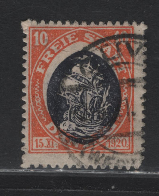 Lot 272 Danzig SC#50var (Michel# 54var) 10pf Orange & Dark Violet , 1921 Hanseatic Trading Ship Definitive, A Fine Used Single, Showing Significant Shift of the Center