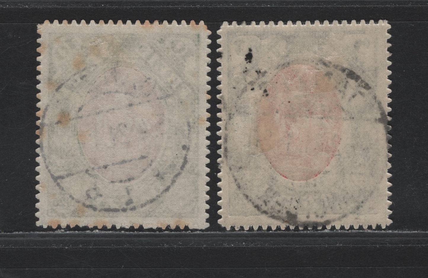 Lot 274 Danzig SC#57-58 (Michel #61-62) 5m Indigo & Rose Red & 10m Dark Green & Brown Orange Serrate Roulette, 5M is CTO, 10m Postal Cancel
