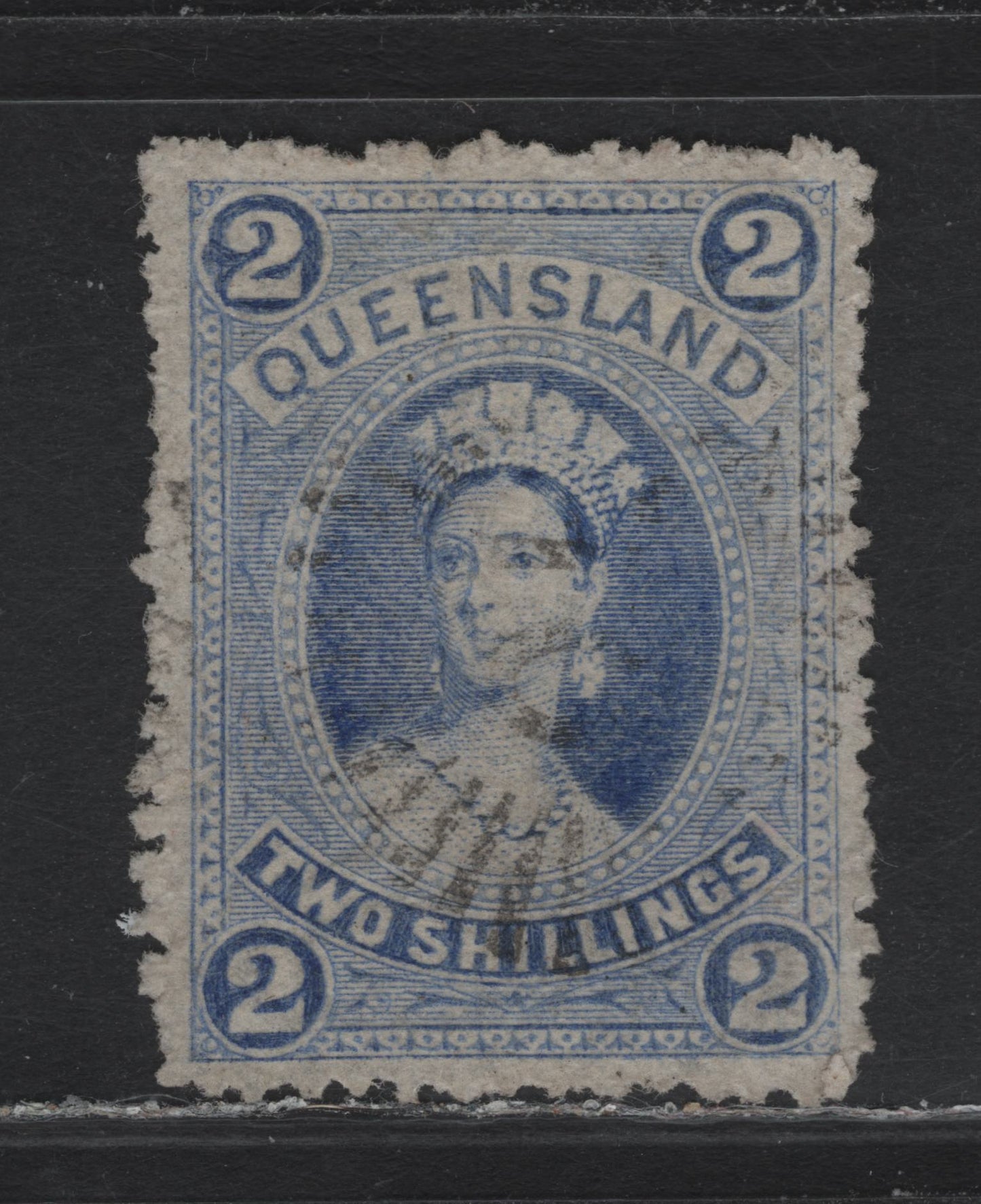 Lot 30 Australia - Queensland (C) SG#152 2/- Bright Blue Queen Victoria, 1882-1895 Engraved High Values, A VF Used Single Perf. 12, Thin Paper, Wmk 2 Part Crown Over Q, Twice Sideways