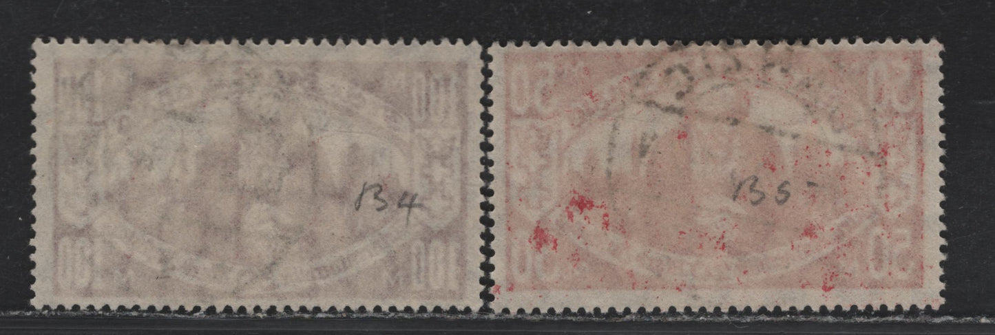 Lot 301 Danzig SC#B4-B5 50m+20m - 100m+30m Lake - Red Violet , 1923 Pensioner Semi Postal Issue, 2 Fine Used Singles, Genuine Postal Cancels, Dated March 19 & April 15 1923