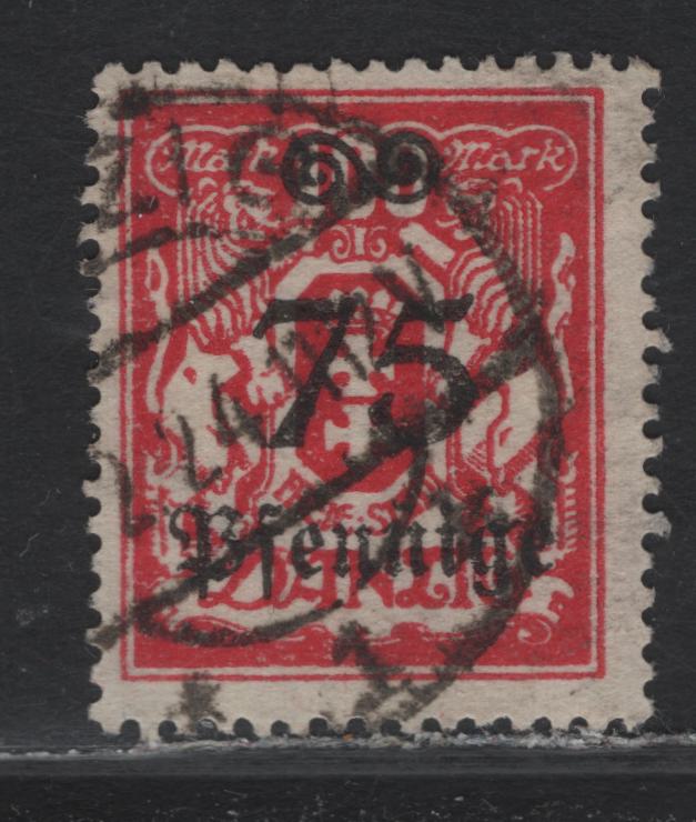 Lot 306 Danzig SC#163 (Michel #188) 75pf on 100m Lilac Red Arms, 1923 Currency Reset Surcharges, A Fine Used Single With Febriary 1924 Postal Cancel