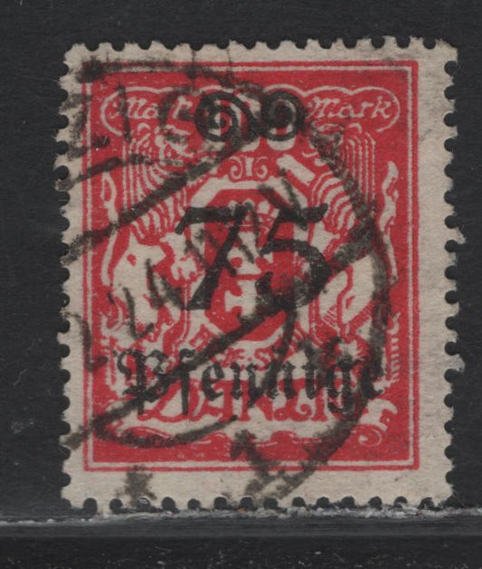 Lot 306 Danzig SC#163 (Michel #188) 75pf on 100m Lilac Red Arms, 1923 Currency Reset Surcharges, A Fine Used Single With Febriary 1924 Postal Cancel