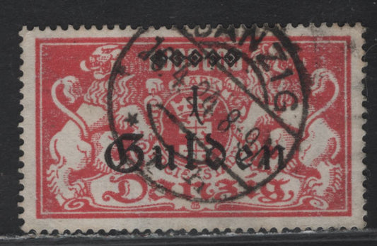 Lot 307 Danzig SC#164 (Michel #189) 1g on 1mil m Rose Red Arms, 1923 Currency Reset Surcharges, A VF Used Single With April 16, 1924 Postal Cancel