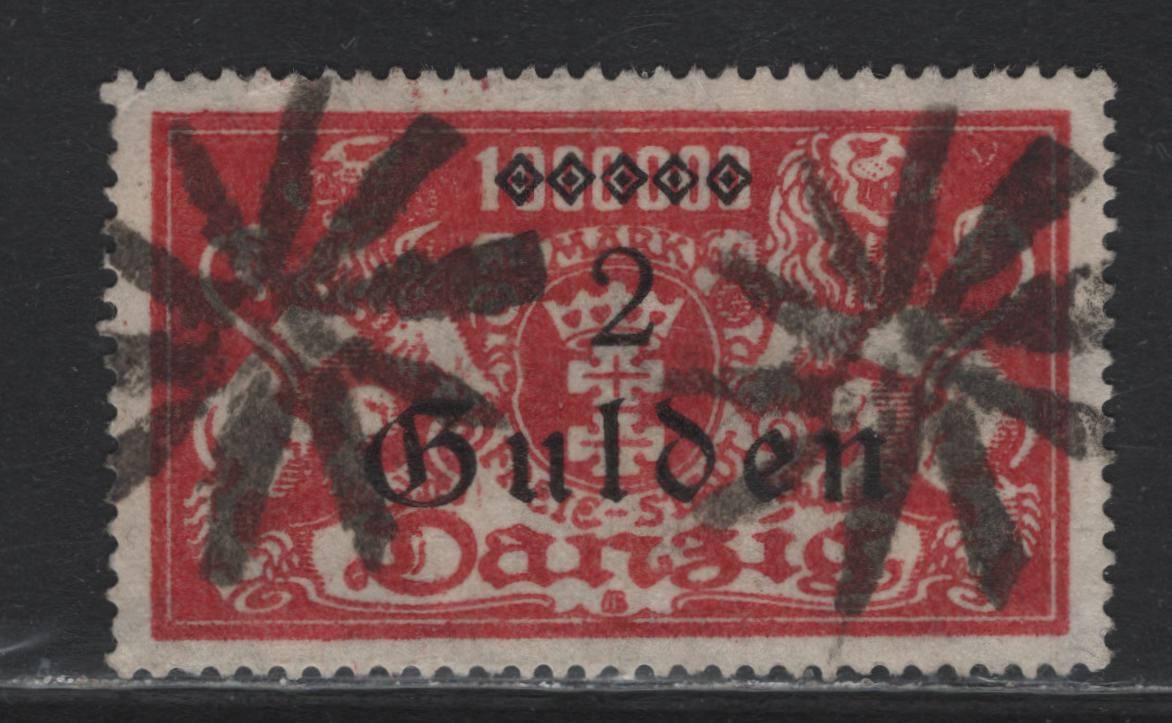 Lot 308 Danzig SC#165 (Michel #190) 2g on 1mil m Rose Red Arms, 1923 Currency Reset Surcharges, A VF Used Single Starburst Parcel Cancel