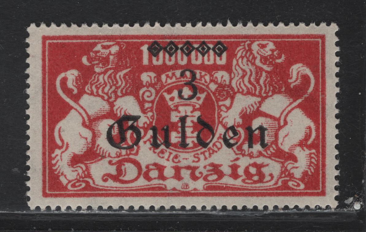 Lot 309 Danzig SC#166 (Michel #191) 3g on 1mil m Lilac Red Arms, 1923 Currency Reset Surcharges, A VFOG Single
