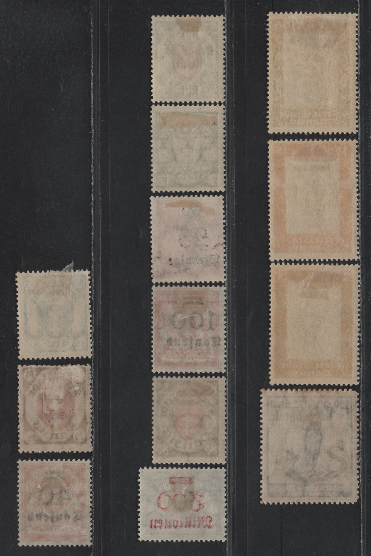Lot 320 Danzig SC#82/B8b 80pf-25pf Green - Dark Grey Blue & Black Arms - Neptune Foutain, 1922 Arms Definitive Issue - 1929 Danzig Philatelic Exhibition Issue, 12 Fine & VFOG Singles B8b Has Been Verified Against Michel's Colour Key