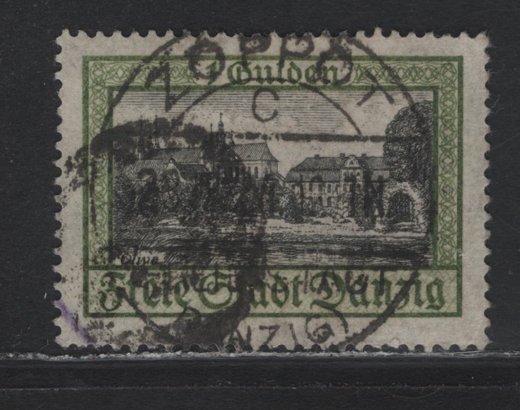 Lot 321 Danzig SC#193 (Michel 207) 1g Yellow Green & Black Oliva Castle, 1924-1932 Landmark High Value Definitives, A VF Used Single Favour Cancel Applied Over Parcel Post Cancel
