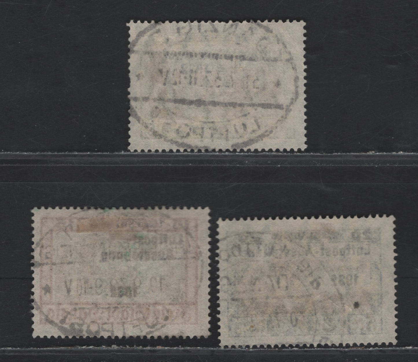 Lot 325 Danzig SC#C31-C33 (Michel #231-233) 10pf on 1g - 20pf on 3g Yellow Green & Black - DarkBlue & Black Oliva Castle & Cathedral - Mottlau River & Krantor, 1932 Airmail Surcharges, 3 VF Used Singles Light Corner Bend On 10pf, Not A Full Crease