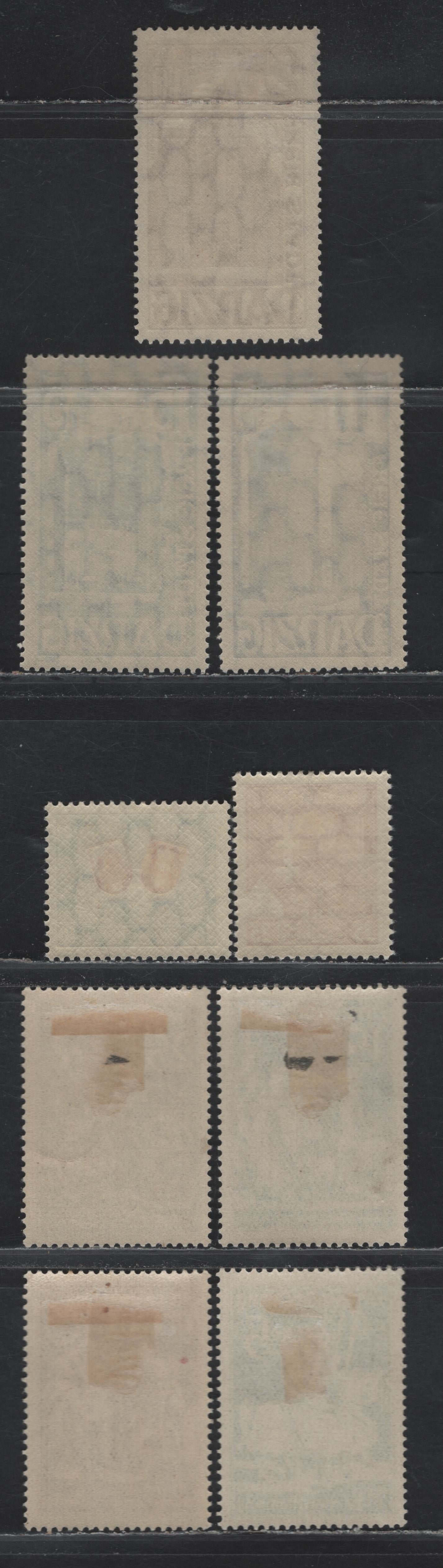 Lot 330 Danzig SC#234-237, B15-B17, B20a, B21 (Michel #262-264, 274x, 275, 302-305) 5pf - 40pf + 40pf Dark Green - Blue & Red Knights in Tournament - Arms Over Danzig, 1939 Stamp Day  - 1937 Danzig Community At Magdaburg, 9 Fine & VFOG Singles