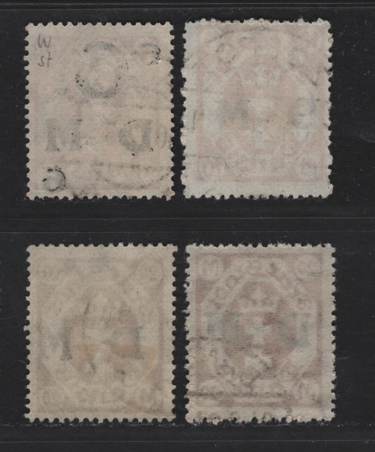Lot 337 Danzig SC#O26-O28, O33 (Michel #25a, 27-28, 32Y) 6m on 3m - 20m Lilac Red - Orange Brown Arms, 1921-1922 Official Overprints On Arms Issue, 4 Fine Used Singles All Wmk Honeycomb, Except One 20m, Which is Webbing, All CTO Cancels