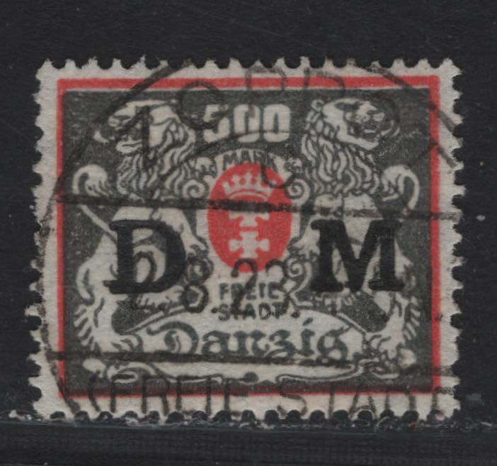 Lot 341 Danzig SC#O40 (Michel #39) 500m Grey & Red Arms, 1922-1923 Official Overprints On Arms Issue, A VF Used Single Possible Postal Cancel, But Most Likely a CTO, CV $450 If Postal Cancel