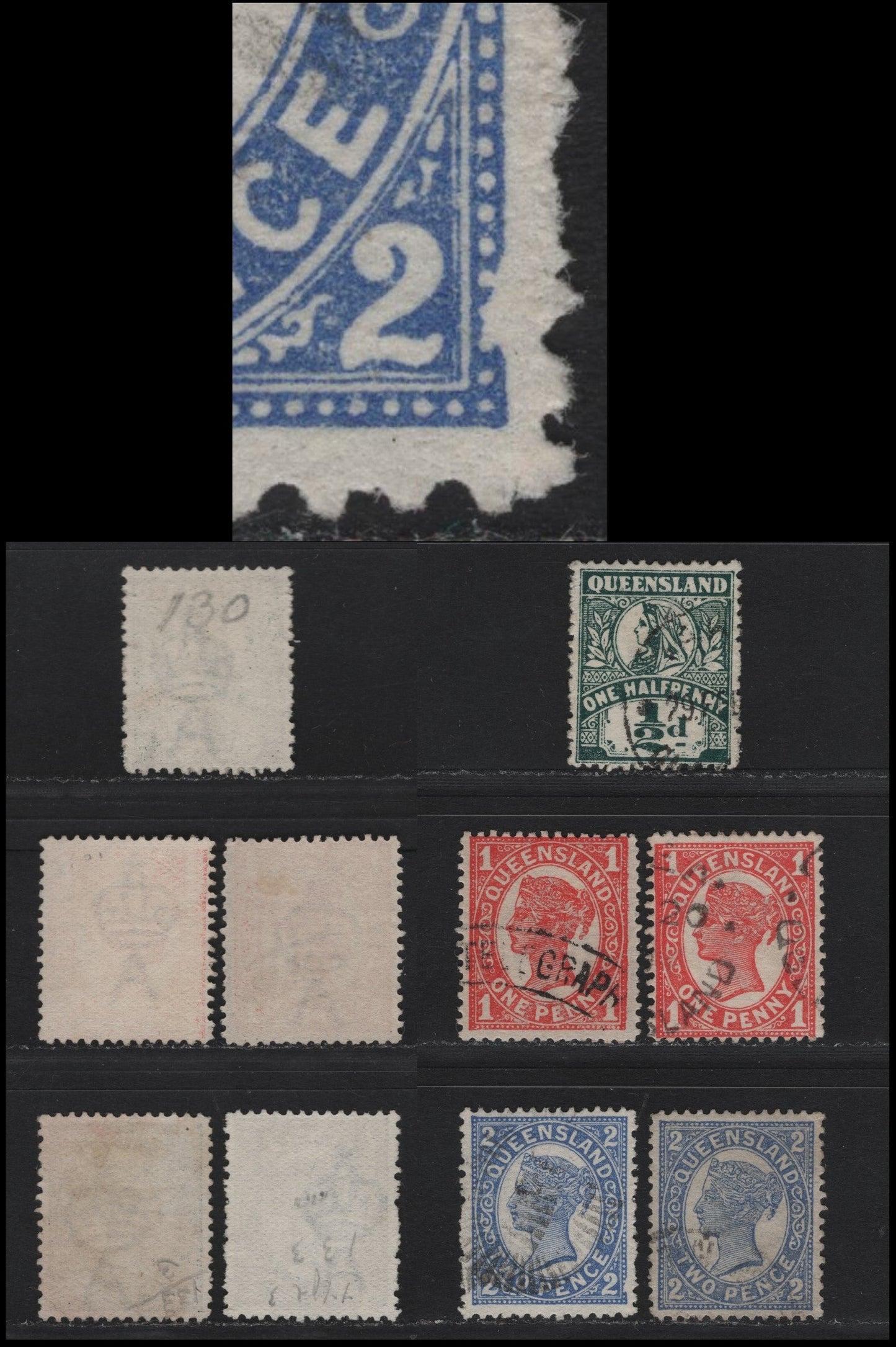 Lot 34 Australia - Queensland (C) SG#286, 288, 290 1/2d-2d Deep Green - Bright Blue Queen Victoria, 1907-1911 Fourth Sideface Issue, 5 Fine & VF Used Singles