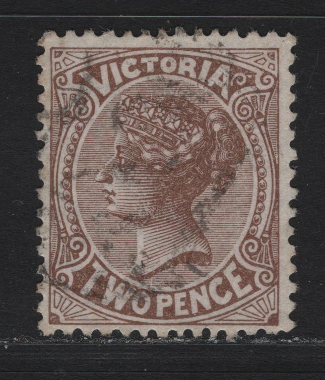 Lot 36 Australia - Victoria (C) SG#203a 2d  Sepia Queen Victoria & Kangaroo, 1880-1884 Pearled Sideface Issue, A Fine Used Single The Rare Mixed Perf. 13 and 12, Wmk V Over Pointed Crown