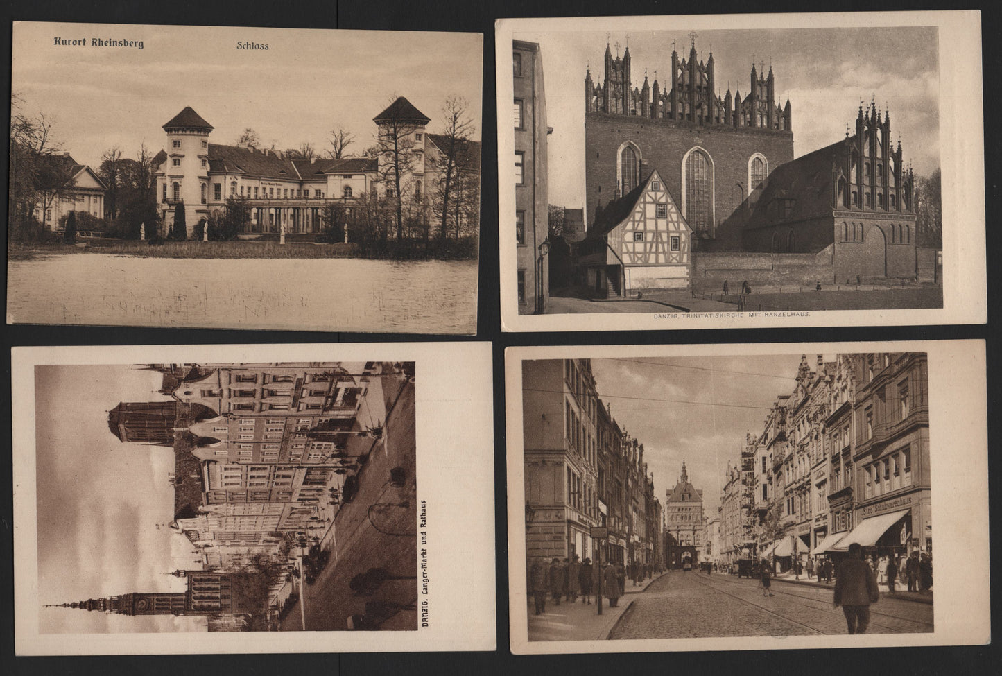 Lot 377 Danzig SC, 4 Very Fine Used Sepia Postcards, Depicting Different Scenes, Depicting Different Scenes & Landmarks, Including Kuront Rheisberg, Langer-Markt & Rathaws, Langgasse & Trinitoctiskiriche Mit Konzelhaus.