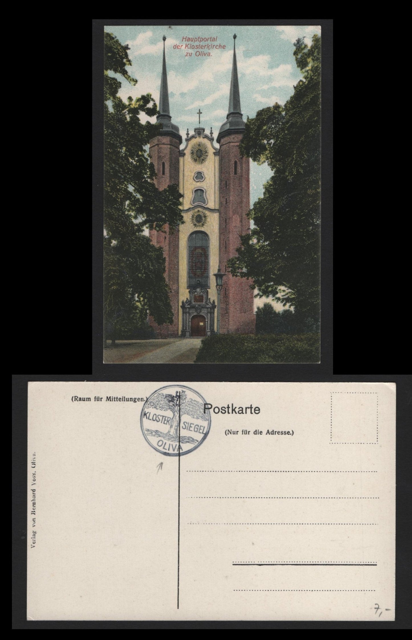 Lot 379 Danzig SC, A Very Fine Used Color Postcard, Depicting The Entrance to The Klosterkirche In Danzig, Looks To be From The 1910-1930 Period
