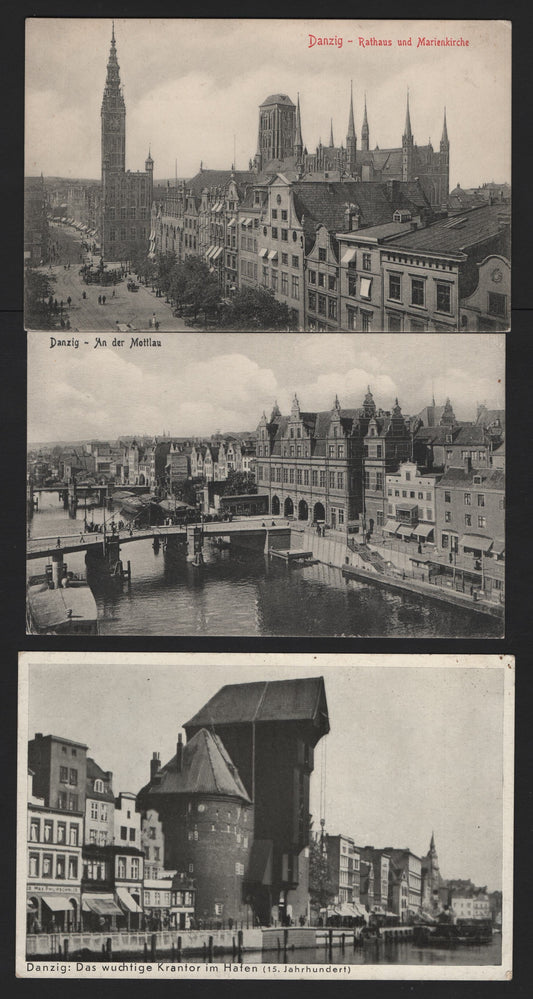 Lot 384 Danzig SC, 3 Very Fine Used Black & White Postcards, Showing Water Crane, Ander Mottlau & Rathaus & Marienkirche