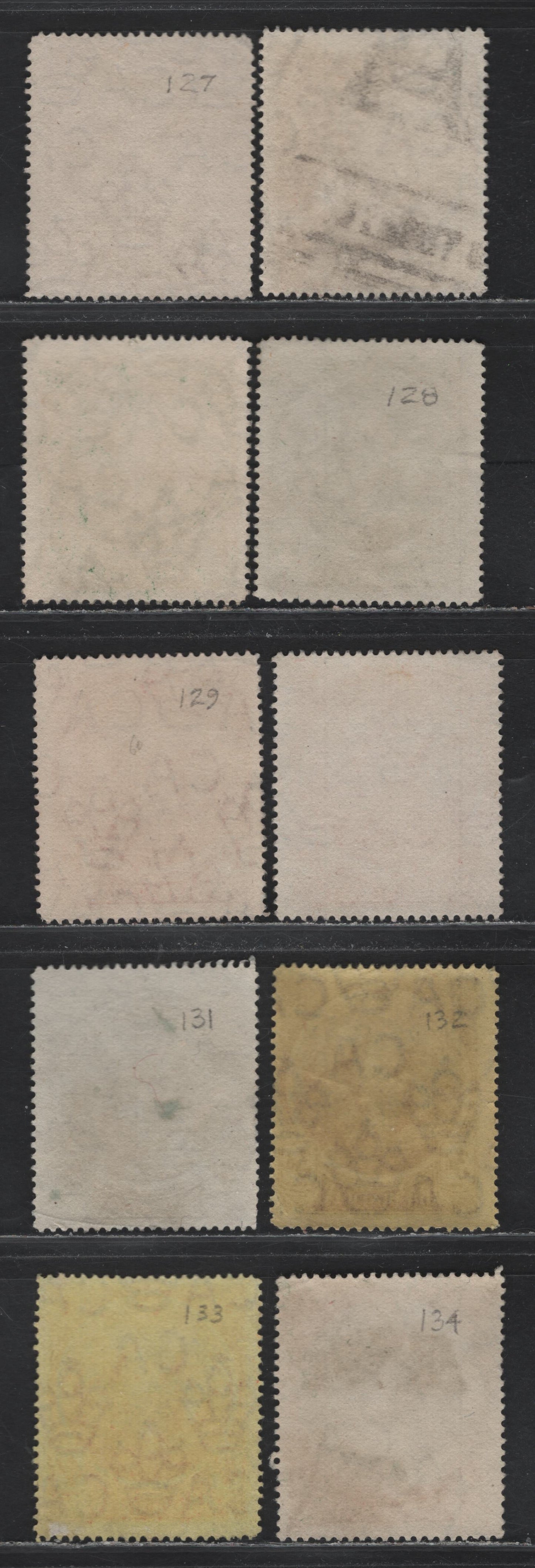 Lot 3A Barbados (C) SG#181, 181b, 182-a, 183, 186-187, 199 1/4d - 4d Deep Brown - Black & Red , 1916-1920 Large Badge of the Colony Design, 10 Fine/Very Fine Used Singles, All Line Perf Except A Second Example of 1d, Which Is Comb Perf