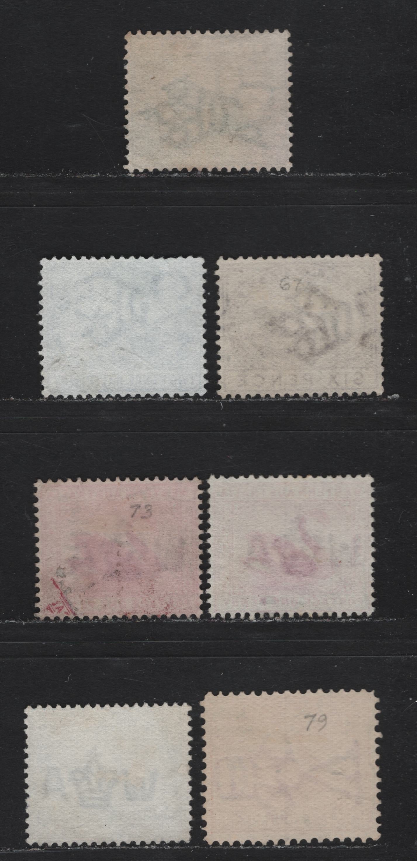 Lot 43 Australia - Western Australia (C) SG#94a, 97a, 100, 112, 114, 119 1/2d-6d Green - Violet Swan, 1885-1911 Swan Keyplates , 7 Fine & VF Used Singles Wmk Crown CA, W Crown A & V Over Crown, Perf 14 & 12.5 x 12, Vertical Crease On 1st 2.5d