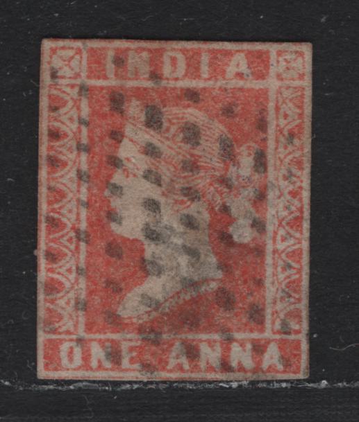 Lot 57 India (C) SG#12 1a Pale Red , 1854 Lithographed Queen Victoria Issue, An Ungraded Single, Die 1, Sound, With No Margins To Speak Of.