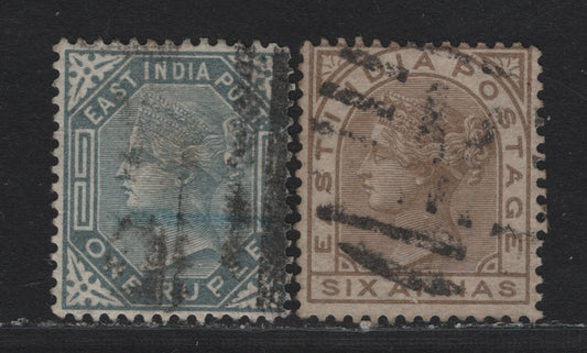 Lot 59 India (C) SG#79-80 1r Slate - Olive Bistre , 1874-1876 Queen Victoria Keyplate Issue, 2 Fine Used Singles, Elephants Head Wmk