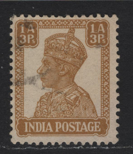 Lot 67 India (C) SG#269w 1a3p Yellow Brown , 1940-1943 KGVI Definitive Issue, A Fine Used Single, Inverted Wmk