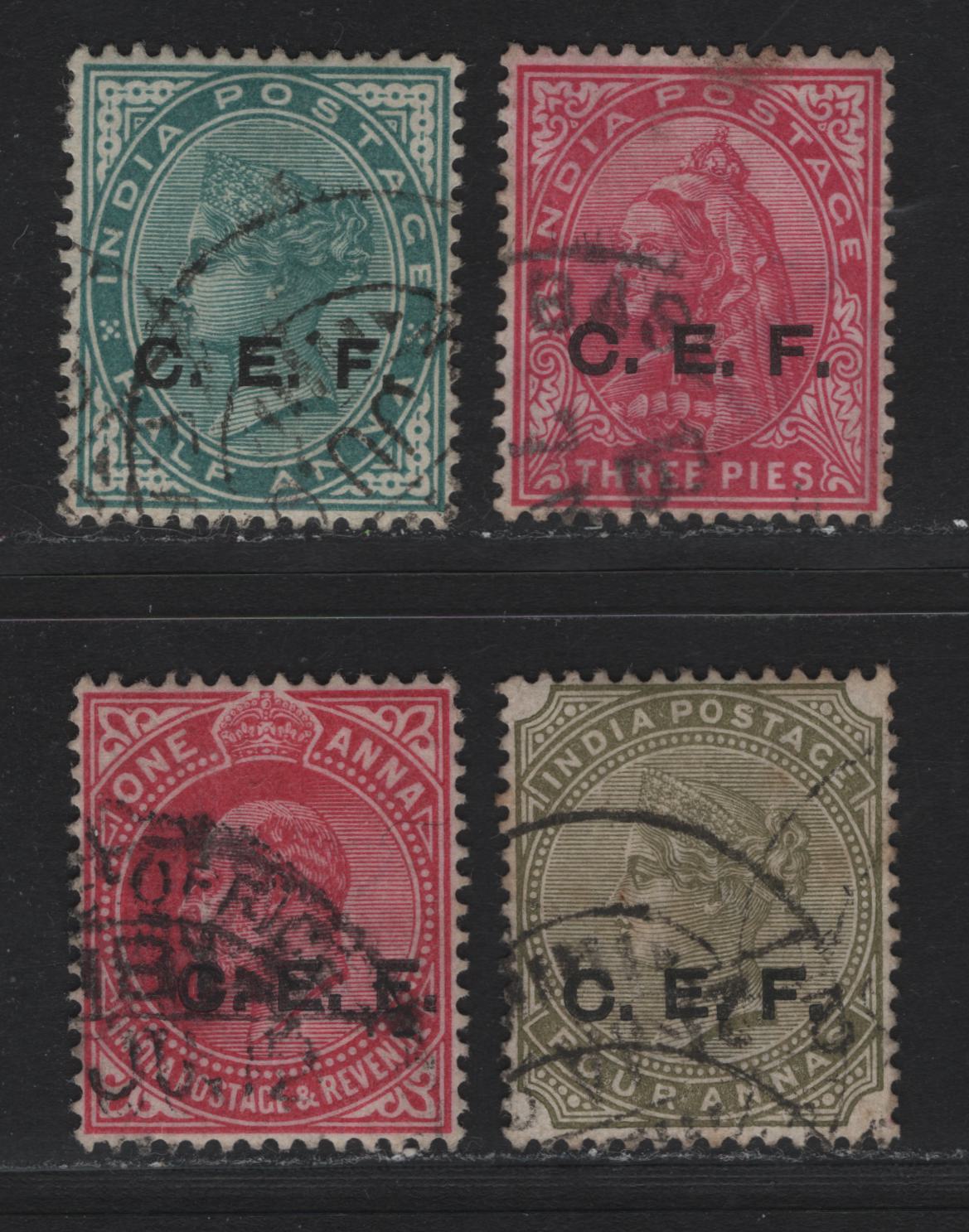 Lot 73 India - China Expeditionary Force (C) SG#C1-C2, C7, C13 3p - 4a Carmine - Slate Green , 1900-1905 Queen Victoria & King Edward VII Issues, 4 Very Fine Used Singles