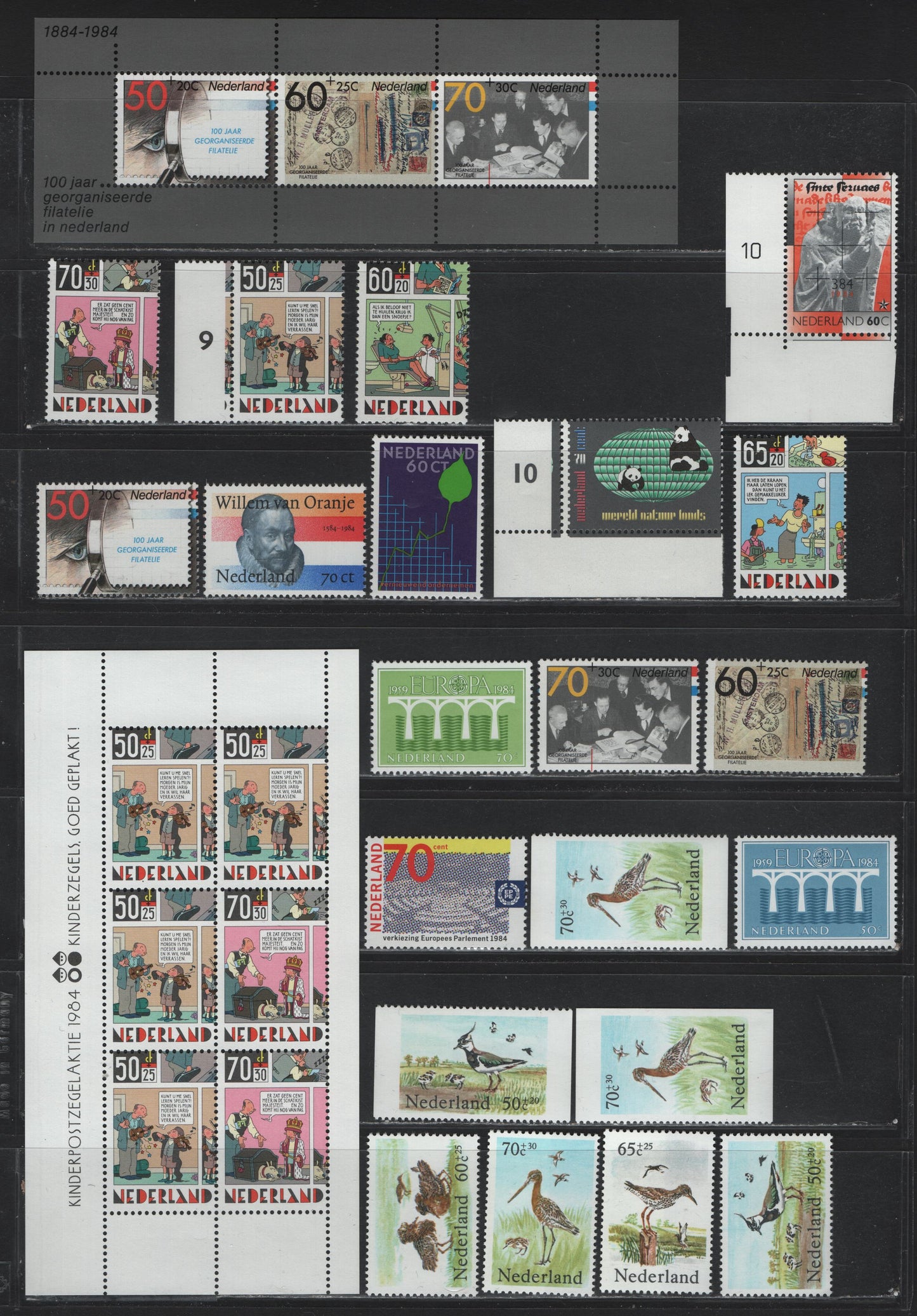 Lot 108 Netherlands SC#655-661, B600-B603, B604-B606a, B607-B610a, 1984 Commemorative & Semi Postal Issues, 23 VFNH Singles & Souvenir Sheets, Complete Year Set, Includes Booklet Singles