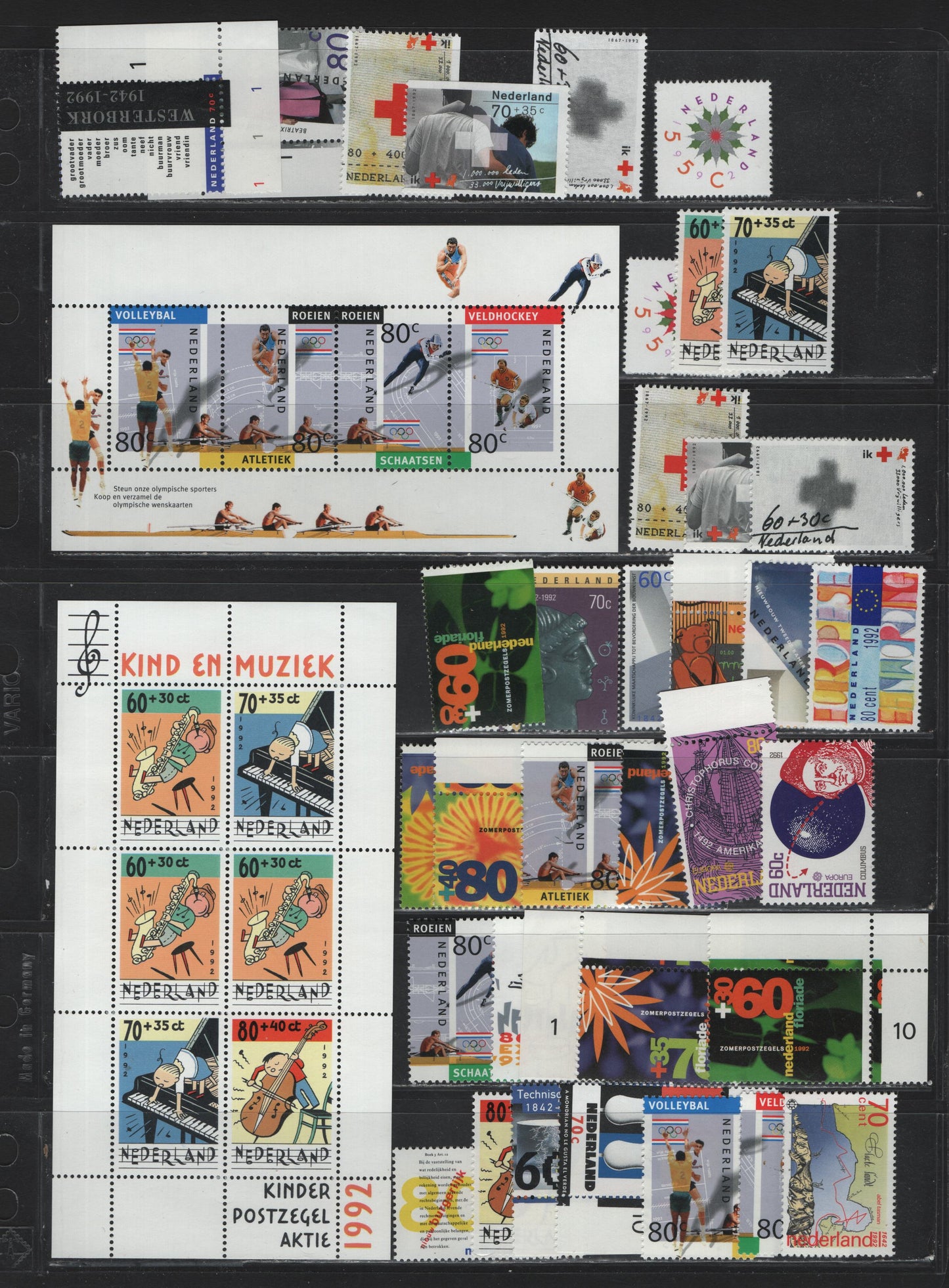 Lot 117 Netherlands SC#804-820, B662-B664a, B665-B667a, B688-B670, B670b, 1992 Commemorative & Semi Postal Issues, 37 VFNH Singles & Souvenir Sheets, Complete Year Set, Includes Both Lithographed Sheet Stamps & Photogravure Booklet Singles