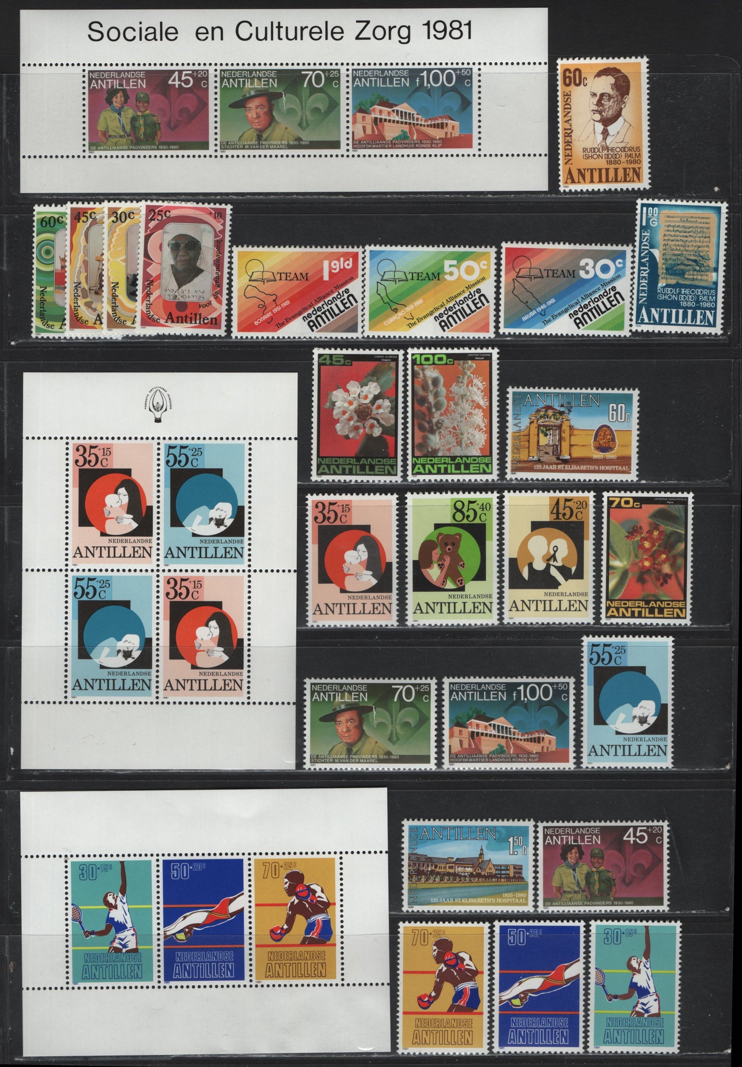 Lot 122 Netherland Antilles SC#462-471, B182-B195, B188a, B191a, B194a, 1981 Commemorative & Semi Postal Issues, 27 VFNH Singles & Souvenir Sheets, Complete Year Set