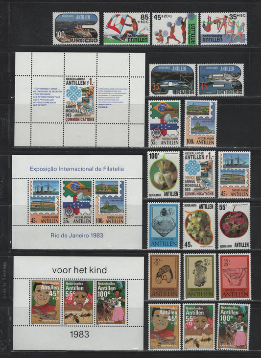 Lot 124 Netherland Antilles SC#489-498, 492a, 495a, B206-B215, B211a, 1983 Commemorative & Semi Postal Issues, 23 VFNH Singles & Souvenir Sheets, Complete Year Set