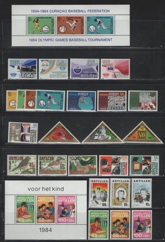 Lot 125 Netherland Antilles SC#505-514, 521-526, B216-B225a, B219a, 1984 Commemorative & Semi Postal Issues, 28 VFNH Singles & Souvenir Sheets, Complete Year Set