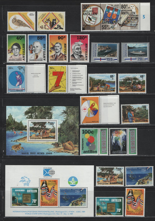 Lot 130 Netherland Antilles SC#608-619a-c, 620-621, B266a, B267-B270, 1989 Commemorative & Semi Postal Issues, 23 VFNH Singles & Souvenir Sheets, Complete Year Set