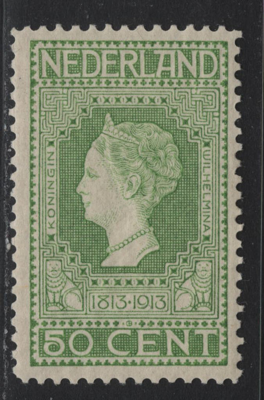 Lot 13 Netherlands SC#97 50c Yellow Green , 1913 Centenary Of Dutch Independence Issue, A VFOG Single, Perf 11.5