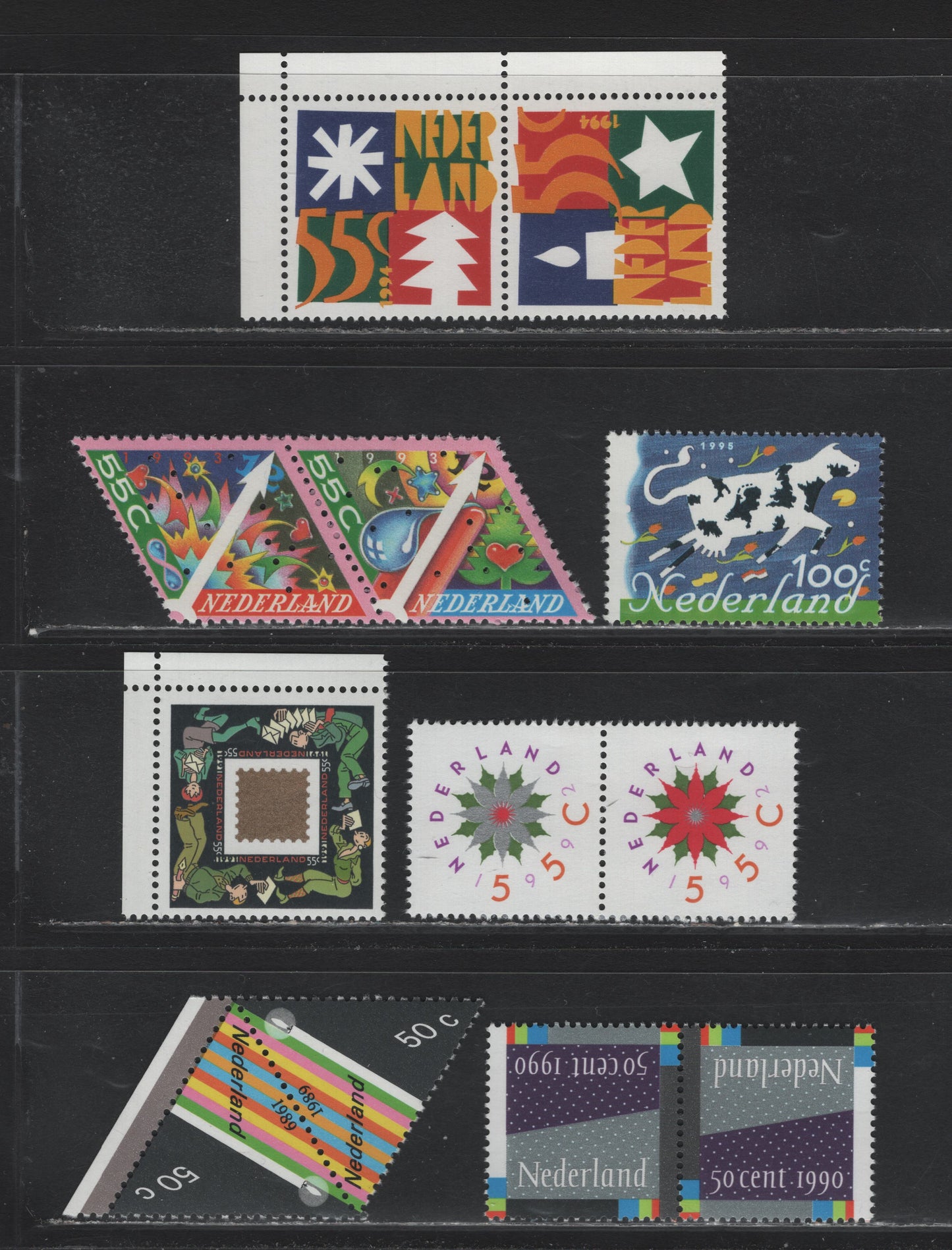 Lot 137 Netherlands SC#751, 803, 765a, 820a, 849a, 872a, 873 50c - 100c Multicolored , 1989-1995 December Stamp - Dutch Products Issues, 7 VFNH Singles, Issued Every November For The Upcoming Christmas Season