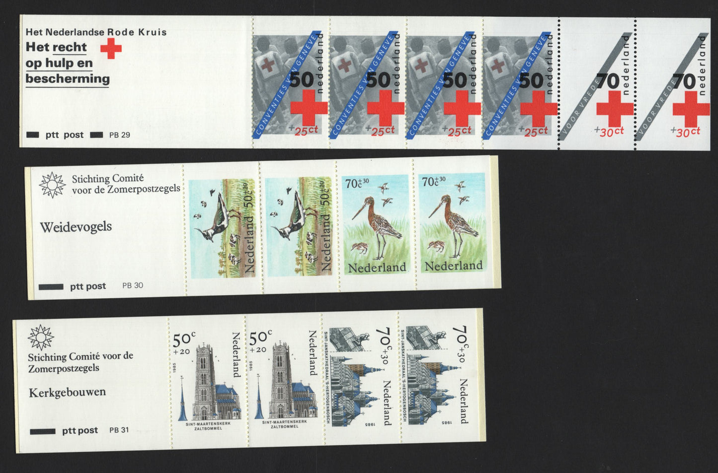 Lot 138 Netherlands SC#B592a, B603a, B614a 50c+25c - 70c+30c Multicolored - Gray, Bright Blue & Bistre , 1983-1985 Red Cross - Social & Cultural Semi Postals, 3 VFNH Complete Booklets