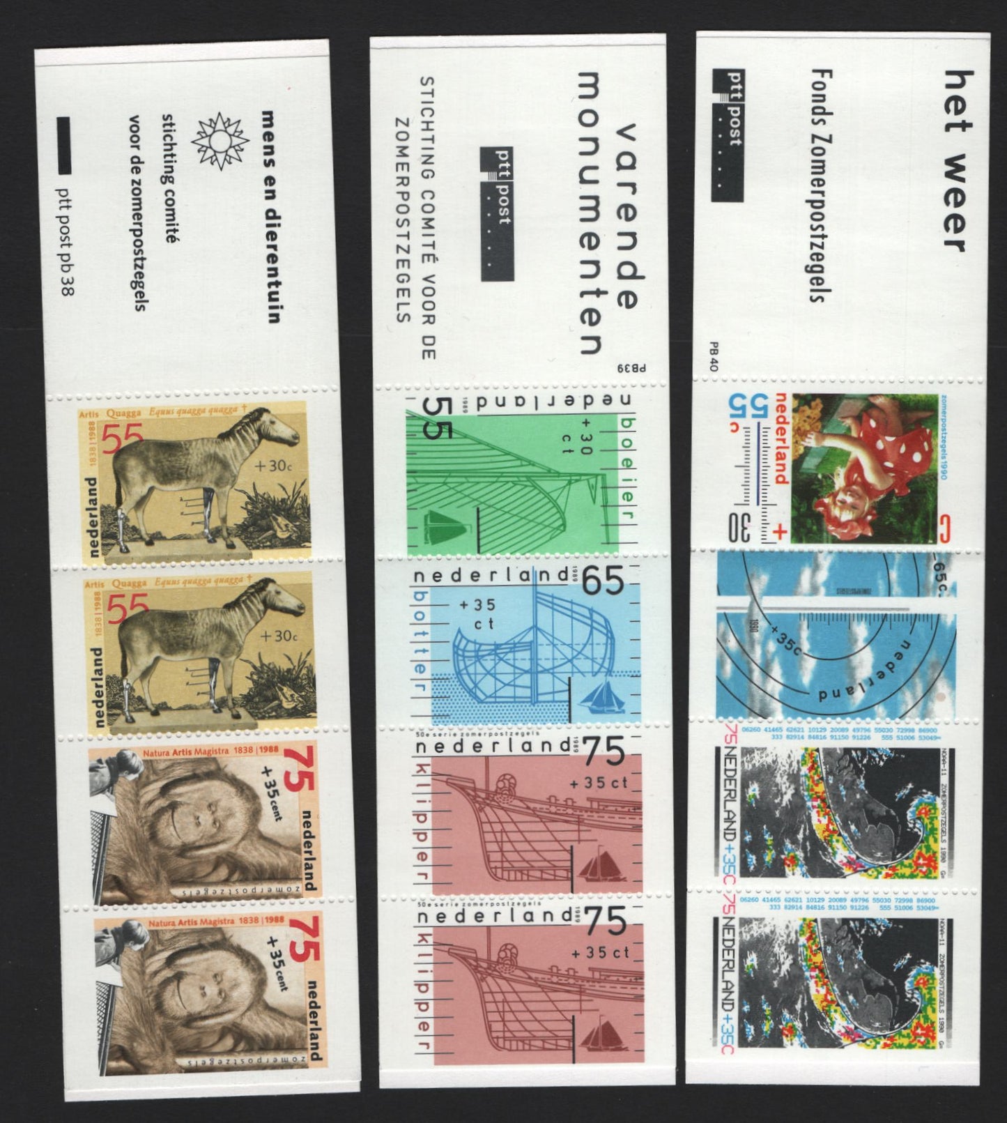 Lot 140 Netherlands SC#B640a, B646a,B652a 55c+30c Multicolored , 1988-1990 Natural Arts Magistra - Cultural Welfare Organizations Issues, 3 VFNH Complete Booklets