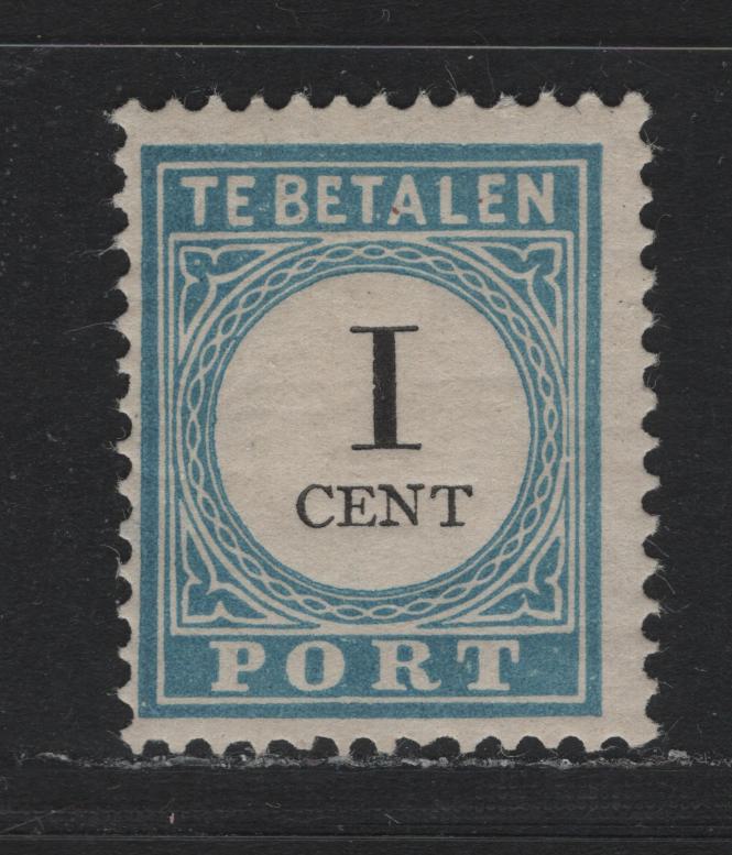 Lot 143 Netherlands Michel#3IIIE (SC# J3) 1c - 40c Light Blue & Black , 1881-1887 Postage Dues, A FOG Single, Perf 12.5, Type III