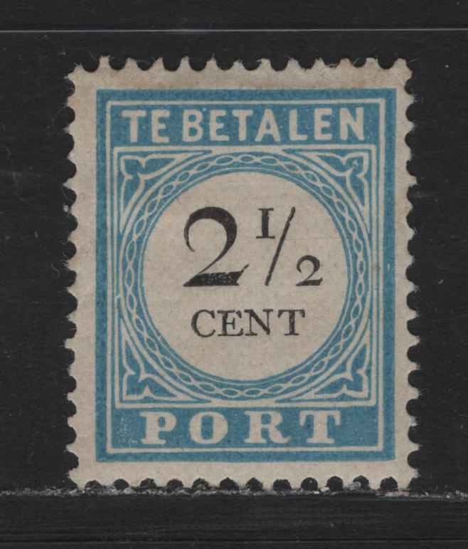 Lot 144 Netherlands Michel#3IIIE (SC# J5) 2.5c Light Blue & Black , 1881-1887 Postage Dues, A VFOG Single, Perf 12.5, Type III