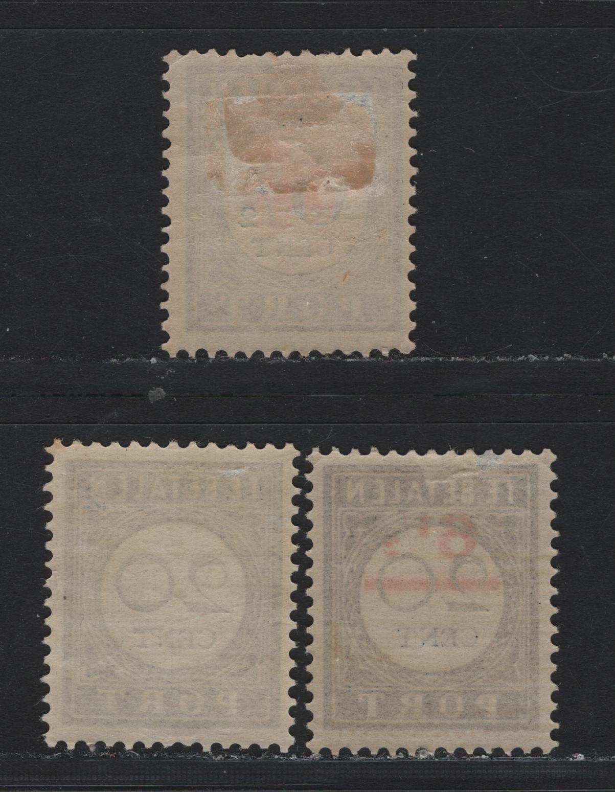 Lot 146 Netherlands SC#J28, J24, J42 20c - 4c on 6.5c Dark Blue & Black , 1896-1909 Postage Dues & Surcharges, 3 F/VFOG Singles, All Type I