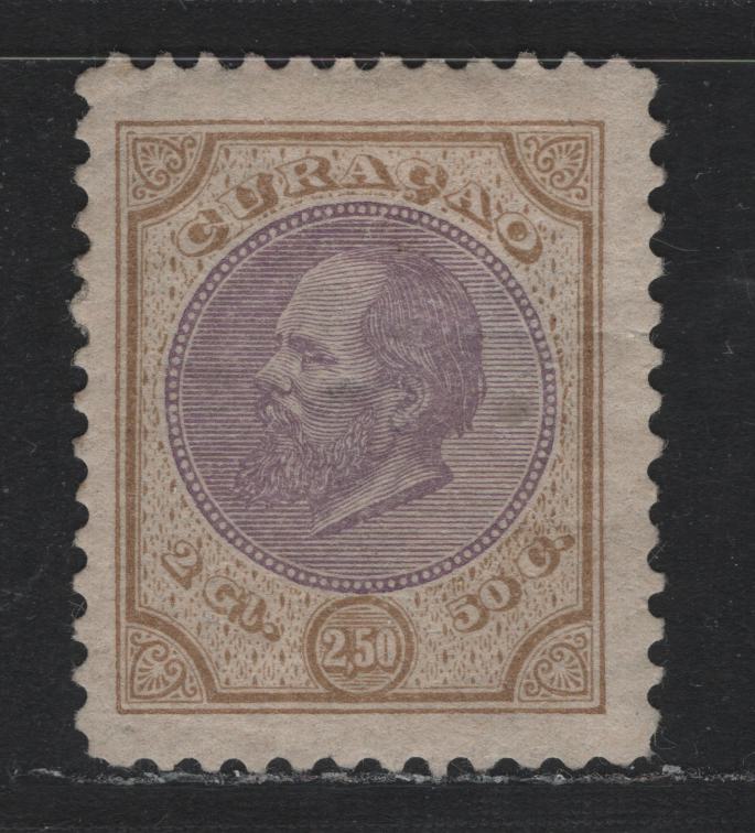 Lot 156 Netherlands Antilles SC#7 2.5g Brownish Yellow & Purple , 1873-1879 King William III Sideface Issue, A FOG Single, With Gum, Small Internal Wrinkle At The UR