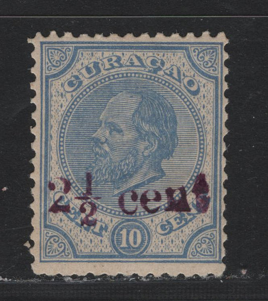 Lot 159 Netherlands Antilles SC#25 2.5c on 10c Ultramarine , 1895 Surcharged Issue, A FOG Single, Perf 12.5